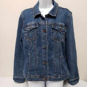 Gloria Vanderbilt Womens Embroidered Button Up Denim Jean Jacket Size Large